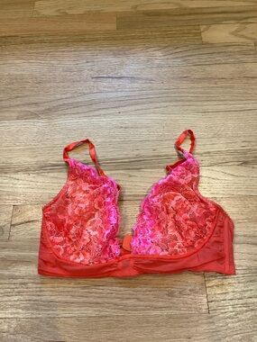 Free People Orange & Pink Floral Lace Plunge Bralette